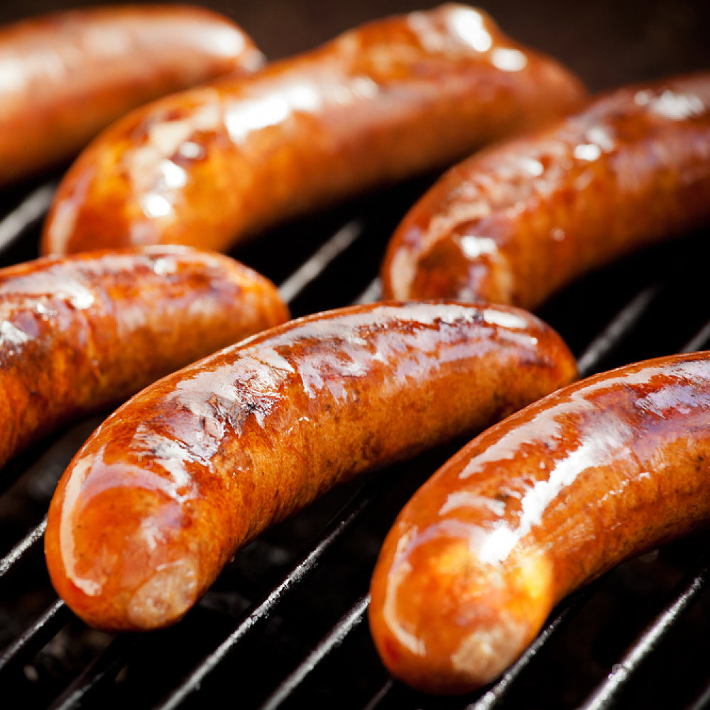 sausages on grill, smoked sausages