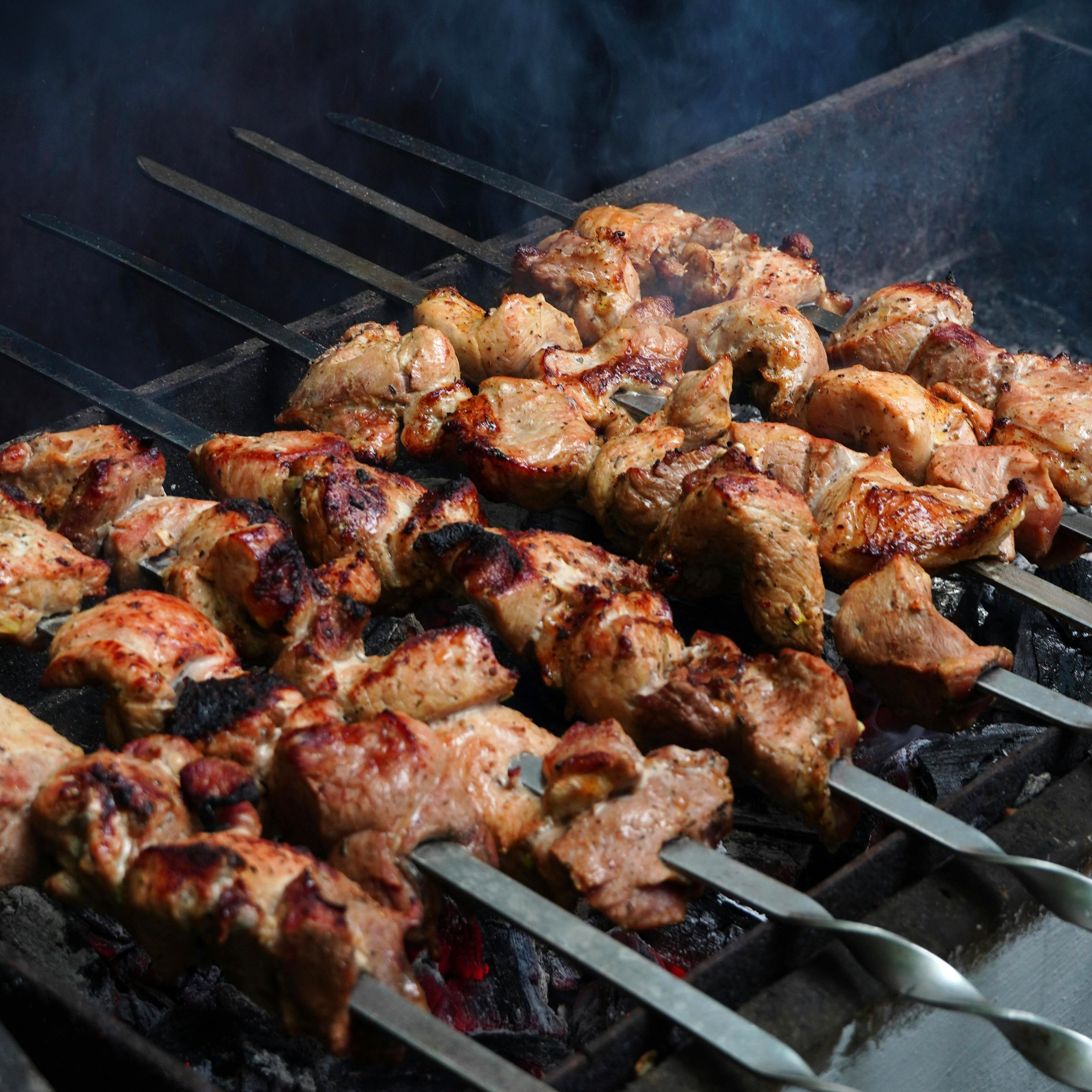 Lamb shwarma skewers on the grill, bbq